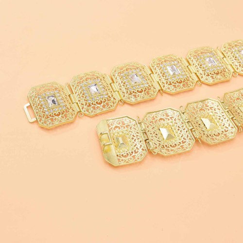 N-8080 Egypt Style Women Hollow Square Belly Chain Waist Chain Clear Crytsal Gold Alloy For Women Party Dance Jewelry Accessories