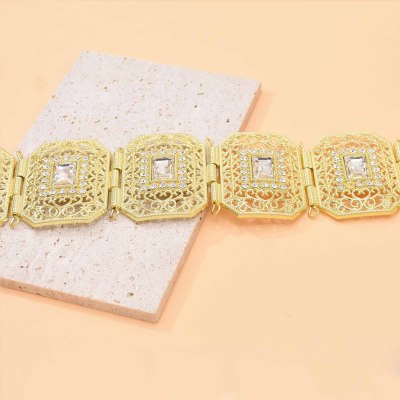 N-8080 Egypt Style Women Hollow Square Belly Chain Waist Chain Clear Crytsal Gold Alloy For Women Party Dance Jewelry Accessories