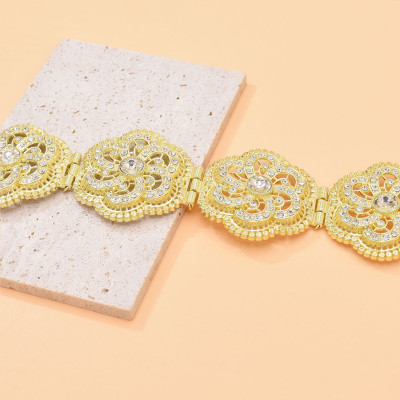 N-8079 Fashion Women Hollow Gold Flower Belly Chain Waist Chain Clear Crystal Rhinestone Alloy For Women Party Dance Jewelry Accessories