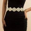 N-8079 Fashion Women Hollow Gold Flower Belly Chain Waist Chain Clear Crystal Rhinestone Alloy For Women Party Dance Jewelry Accessories