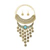 N-8078 Vintage Gold Silver Circle Long Tassel Moon Choker Necklace