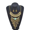 N-8078 Vintage Gold Silver Circle Long Tassel Moon Choker Necklace