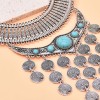 N-8078 Vintage Gold Silver Circle Long Tassel Moon Choker Necklace
