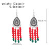 E-6585-BL/RE Vintage Tibetan Earrings Ethnic Bead Tassel Dangle for Women Girl Vacation Party Festival Jewelry Gift