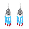 E-6585-BL/RE Vintage Tibetan Earrings Ethnic Bead Tassel Dangle for Women Girl Vacation Party Festival Jewelry Gift