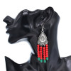 E-6585-BL/RE Vintage Tibetan Earrings Ethnic Bead Tassel Dangle for Women Girl Vacation Party Festival Jewelry Gift