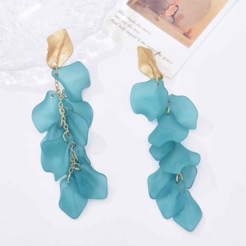 E-6584 Fashion Gold Leaf Purple Blue Pink Orange Acrylic Flower Earrings Exaggerated Dangle Earrings For Women Party Gift Accessories