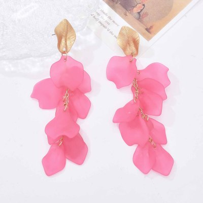 E-6584 Fashion Gold Leaf Purple Blue Pink Orange Acrylic Flower Earrings Exaggerated Dangle Earrings For Women Party Gift Accessories