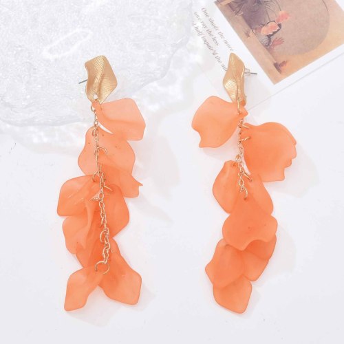 E-6584 Fashion Gold Leaf Purple Blue Pink Orange Acrylic Flower Earrings Exaggerated Dangle Earrings For Women Party Gift Accessories