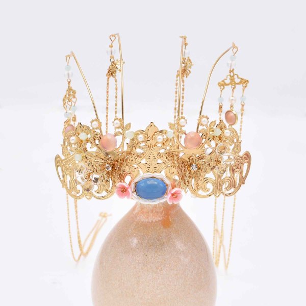 F-1083 Antique Stone Women Hairband Weddings Bride Long Tassel Hair Jewelry