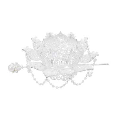 F-1082 Retro Silver Lotus Chinese Palace Hairpin Crown