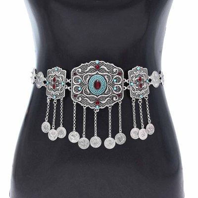 N-8089 Fashion Gypsy Silver GOLD Alloy Coin Tassel Red Crystal Blue Resin Beads Belly Body Chain Waist Chain Body Jewelry