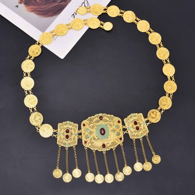 N-8089 Fashion Gypsy Silver GOLD Alloy Coin Tassel Red Crystal Blue Resin Beads Belly Body Chain Waist Chain Body Jewelry
