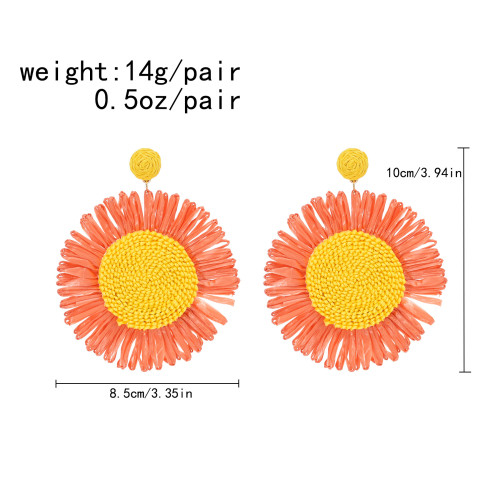 E-6587-A/B/C/D Summer Raffia Braided Sunflower Earrings Fashion Dangle For Women Girls Vacation Party Jewelry