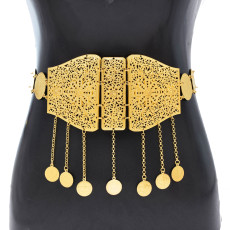N-8092  Fashion Coin Tassel Women Body Chains Gold Charms Carved Hollow Sexy Belly Dance Chains