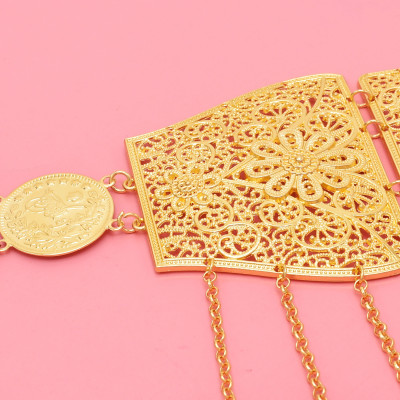 N-8092  Fashion Coin Tassel Women Body Chains Gold Charms Carved Hollow Sexy Belly Dance Chains