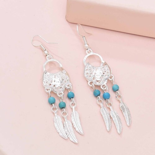 E-6588 Bohemian Green Blue Red Acrylic Beads Leaf Tassel Lady Pendant Earrings Suitable for Ladies' Party Jewelry Gifts