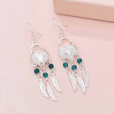 E-6588 Bohemian Green Blue Red Acrylic Beads Leaf Tassel Lady Pendant Earrings Suitable for Ladies' Party Jewelry Gifts