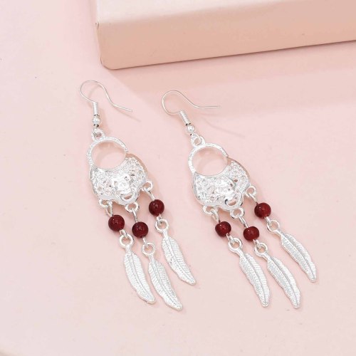 E-6588 Bohemian Green Blue Red Acrylic Beads Leaf Tassel Lady Pendant Earrings Suitable for Ladies' Party Jewelry Gifts