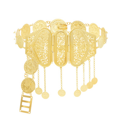 N-8093 Fashion Coin Tassel Women Body Chains Gold Charms Carved Hollow Sexy Belly Dance Chains