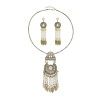N-8096 Vintage Indian Ethnic Necklace Earring Set Long Chain Leaf Tassel Round Pendant Jewelry