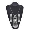 N-8096 Vintage Indian Ethnic Necklace Earring Set Long Chain Leaf Tassel Round Pendant Jewelry