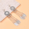 N-8096 Vintage Indian Ethnic Necklace Earring Set Long Chain Leaf Tassel Round Pendant Jewelry
