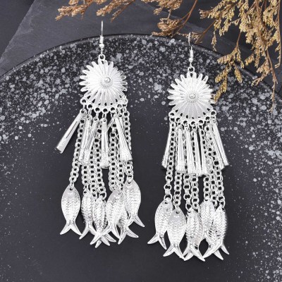 E-6592 Silver Fashion Fish Tassel Earrings Ethnic Dangle for Women Girls party Birthday Gift
