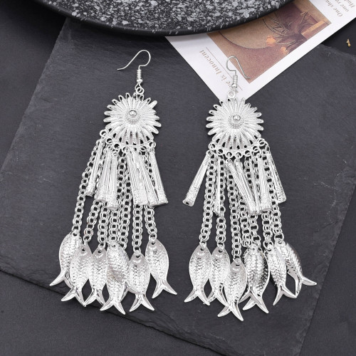 E-6592 Silver Fashion Fish Tassel Earrings Ethnic Dangle for Women Girls party Birthday Gift
