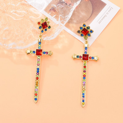 E-6591 European and American Fashion Sweet Luxury Cross Earrings Ladies Party Jewellery Birthday Gift