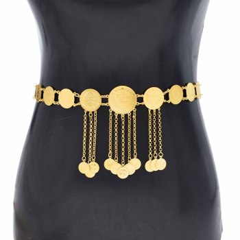 N-8099 Gold Long Chain Coin Tassel Pendant Waist Belly Chains Gold Coin Metal Waistband Body Jewelry
