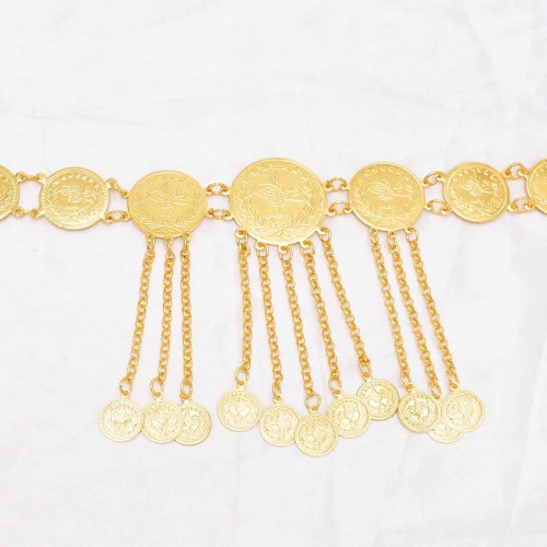 N-8099 Gold Long Chain Coin Tassel Pendant Waist Belly Chains Gold Coin Metal Waistband Body Jewelry