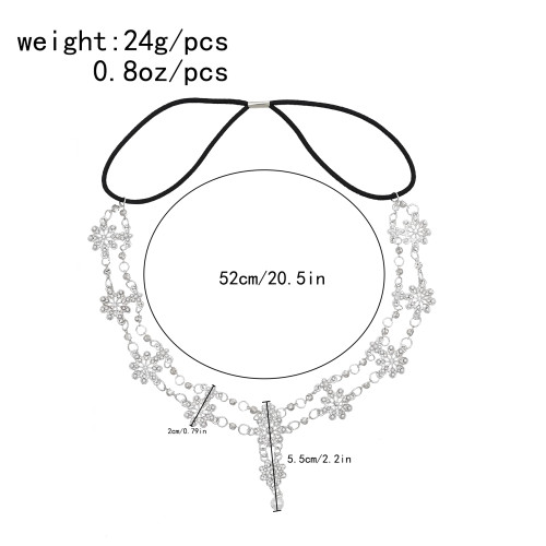 F-1084 Boho Forehead Head Chain Silver Flower Headpiece with Elastic Rope For Women Girls Vacation Decoration