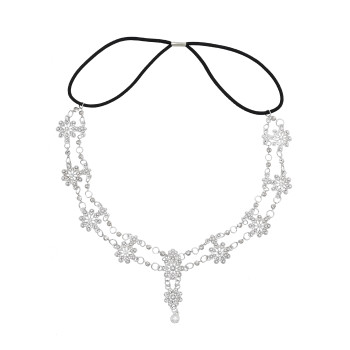 F-1084 Boho Forehead Head Chain Silver Flower Headpiece with Elastic Rope For Women Girls Vacation Decoration