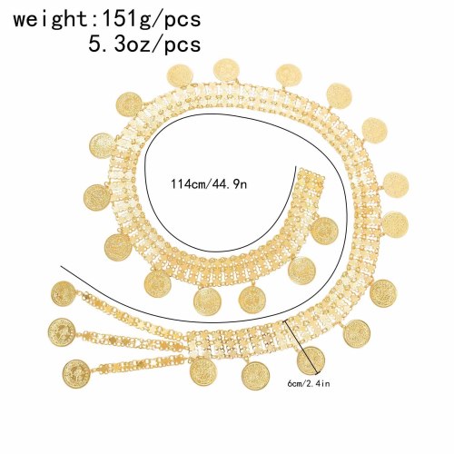 N-8049 Indian Women Body Accessory Golden Coin Tassel Statement Body Jewelry
