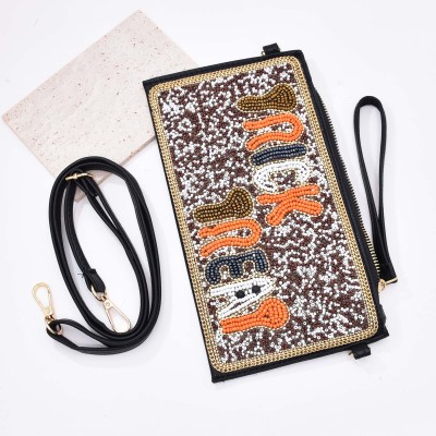 N-8101 Colorful Rice Beads Leather Wallet Makeup Bag Halloween Party Gift