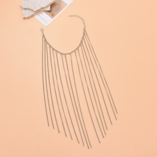 N-8102 European and American New Silver Charm Long Tassel High Heels Metal Chain Women's Party Jewelry Gift