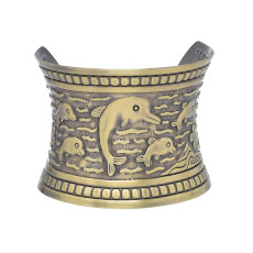 Mummy and Baby Dolphin Open Arm Cuff Bracelet Vintage Pattern Carved Bohemian Ethnic Statement Bracelet for Women Girls