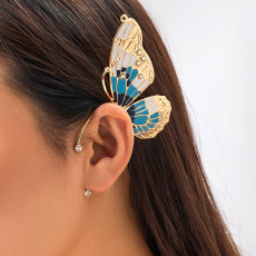 E-6529 Alloy Blue Green Pink Butterfly Type Crystal Ear Cuff For Women Cute Gypsy Charms Baroque Clips Earrings Female