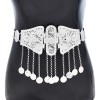 N-8104 Silver Long Chain Coin Tassel Pendant Metal Waist Belly Chains Carved Chrysanthemum Pattern Body Jewelry