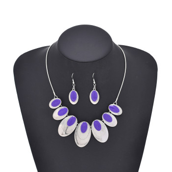 N-8107 Silver Bohemian Tassel Necklace Ethnic Stud Earring Set for Women Girls Birthday Gift Vacation Jewelry