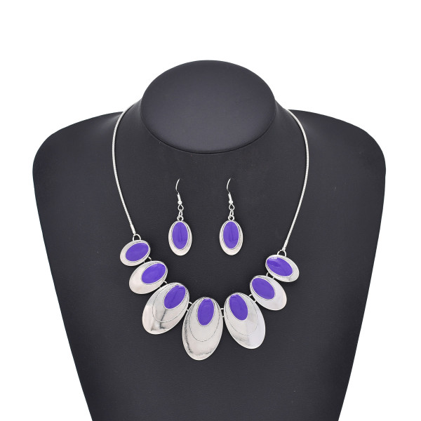 N-8107 Silver Bohemian Tassel Necklace Ethnic Stud Earring Set for Women Girls Birthday Gift Vacation Jewelry