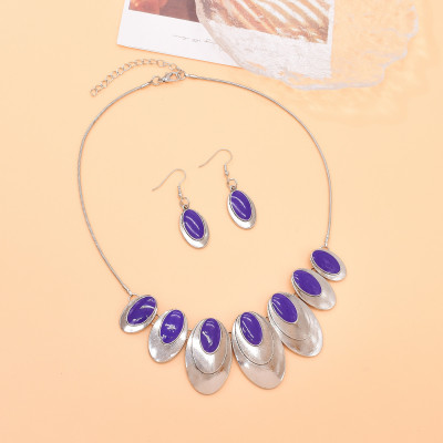 N-8107 Silver Bohemian Tassel Necklace Ethnic Stud Earring Set for Women Girls Birthday Gift Vacation Jewelry