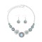 N-8108 Vintage Silver Purple Green Round Acrylic Gem Necklace Earrings Set