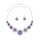 N-8108 Vintage Silver Purple Green Round Acrylic Gem Necklace Earrings Set