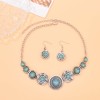 N-8108 Vintage Silver Purple Green Round Acrylic Gem Necklace Earrings Set