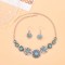 N-8108 Vintage Silver Purple Green Round Acrylic Gem Necklace Earrings Set