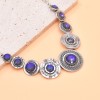 N-8108 Vintage Silver Purple Green Round Acrylic Gem Necklace Earrings Set