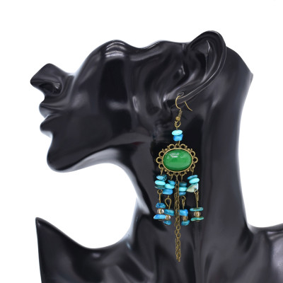 F-0996 Bohemian Style Retro Round Acrylic Gemstone Hair Accessories Earring Set for Women's Party Jewelry Gifts