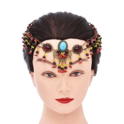 F-0996 Bohemian Style Retro Round Acrylic Gemstone Hair Accessories Earring Set for Women's Party Jewelry Gifts
